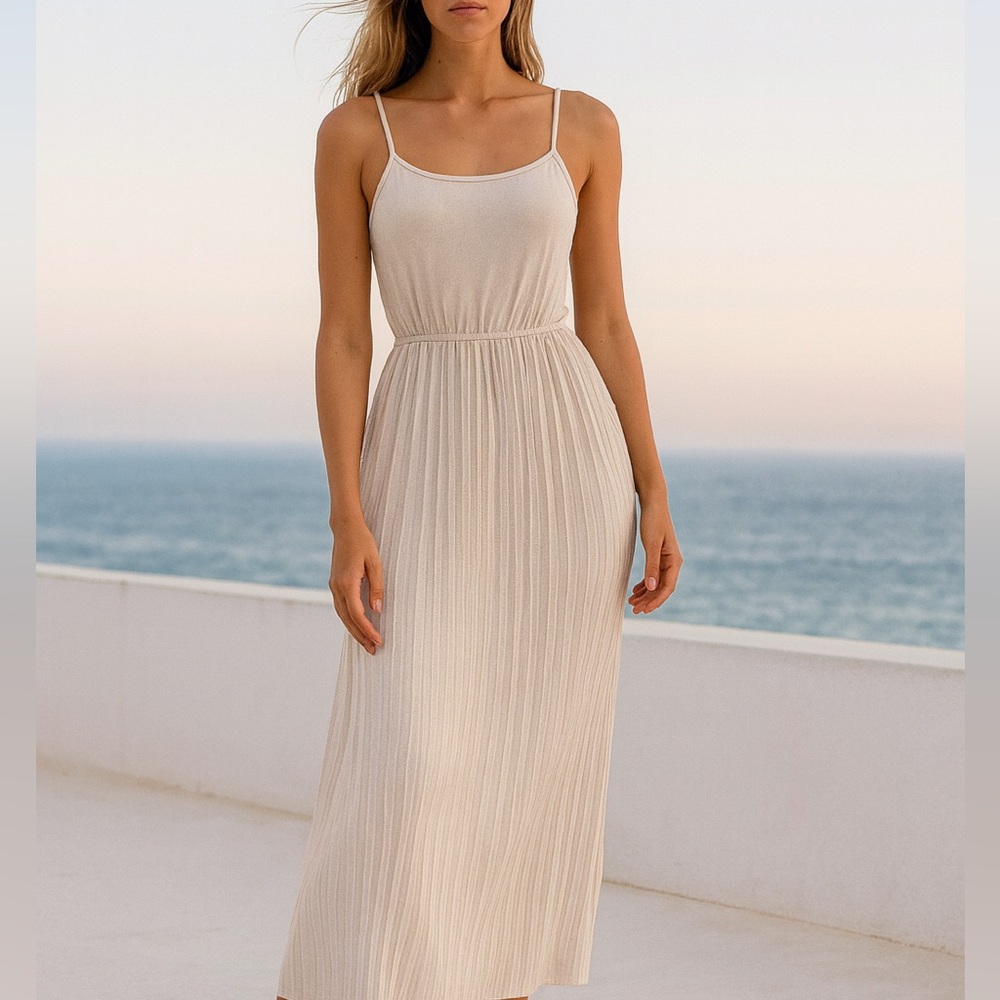 OAK + FORT Cream Ribbed Maxi Dress